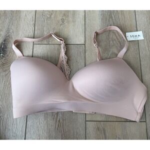 SOMA‎ Smooth Blush  38D Enbliss Lace Back J-Hook Wireless Bra Lined